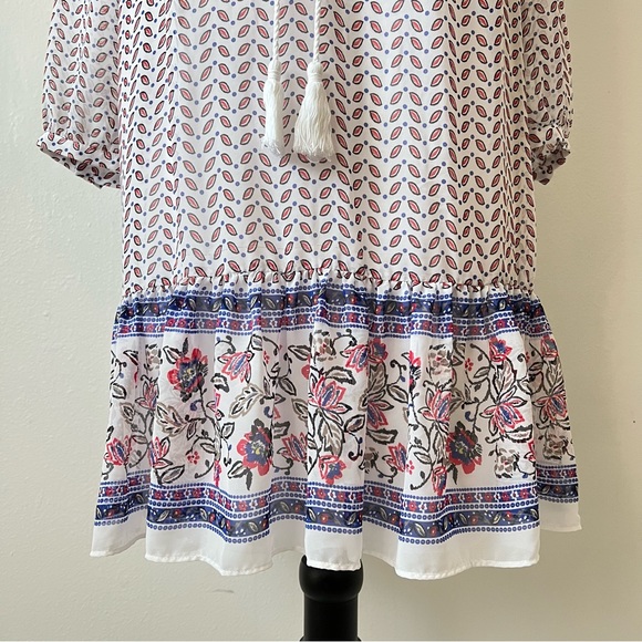 Forever 21 Blue Trendy Boho Shift Floral Sheer Mini Dress - Picture 5 of 8